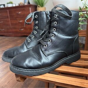 Girls 4 Combat Zipper Black Lace-Up Boots